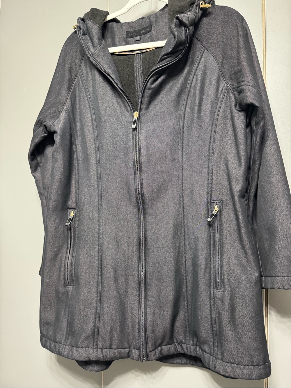 Steve Madden Black Hooded Long Trench Coat